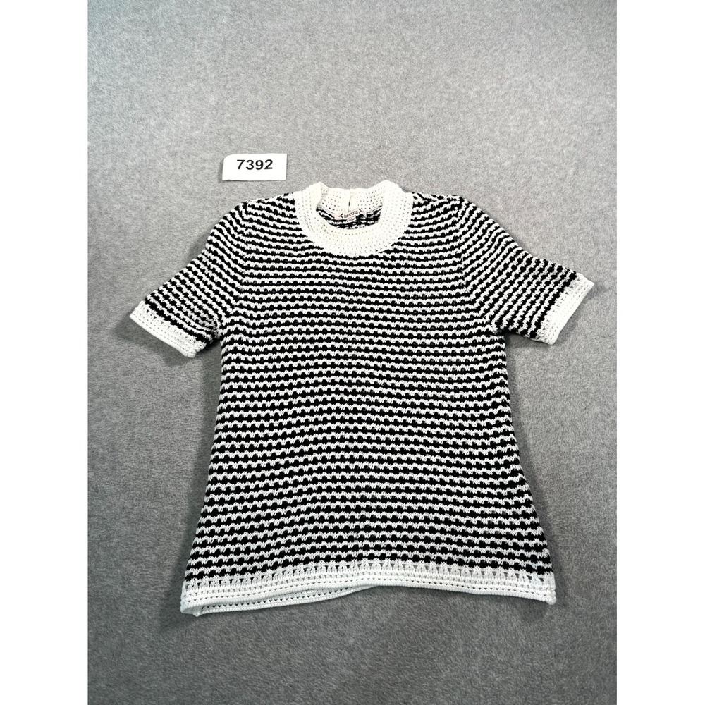 Nanette Lepore Sweater Womens Small Black White Crochet Knit Cotton Keyhole Back